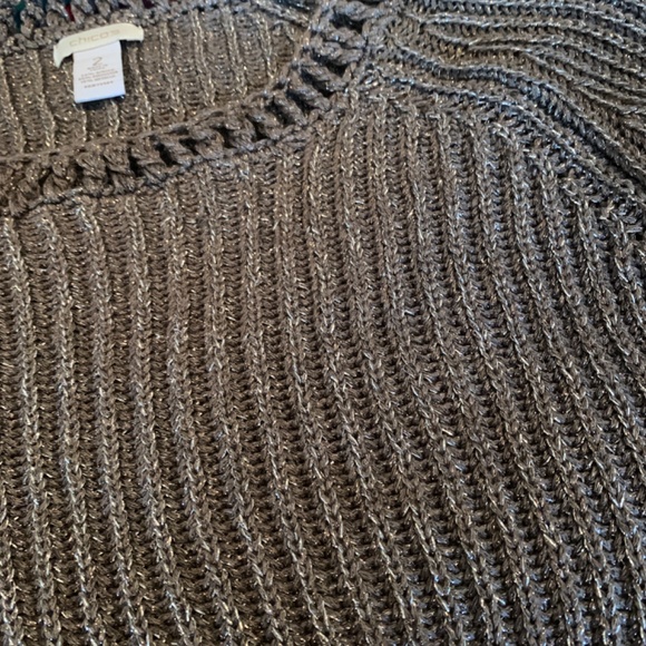Chicos khaki/brown with gold metallic 3/4 sleeve‎ sweater. Worn once - Picture 2 of 6